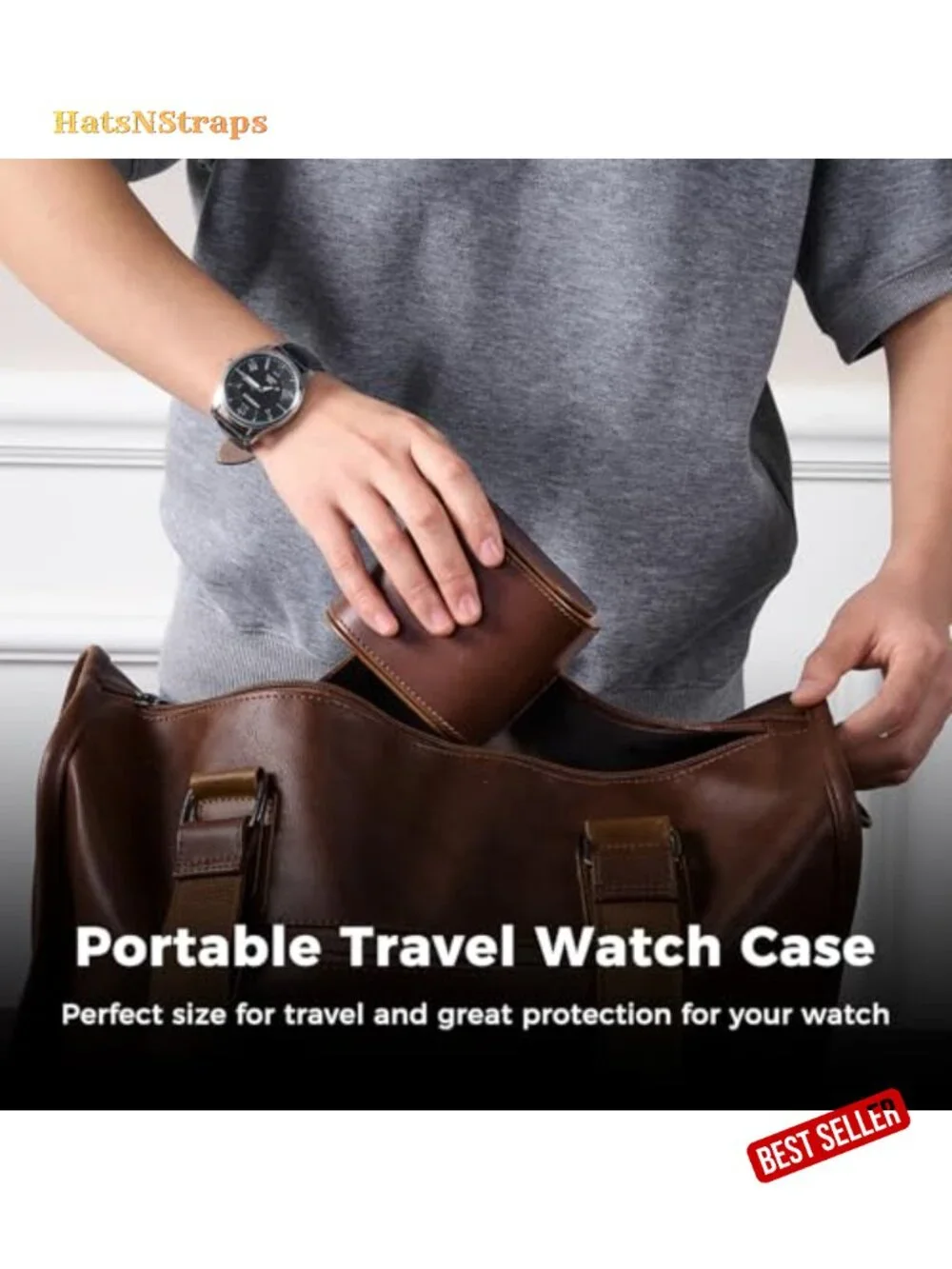 PU Leather Watch Travel Case - Single Watch Roll Box for Men Portable